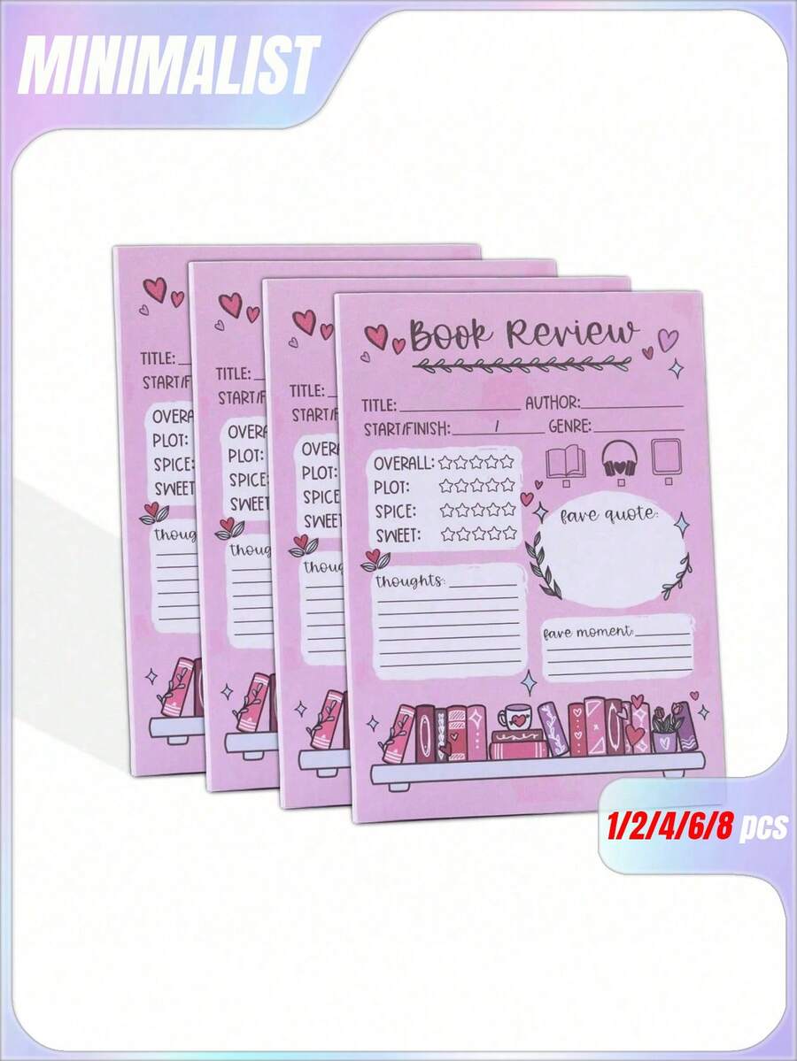 1/2/4/6/8 Pcs Book Review Notepad 5.5 X 3.9 Inch Journal Bookmark Notebook Self Adhesive Small Notepads Reading Note Taking Supplies 40 Sheets Per Pad - Multicolor - View 1