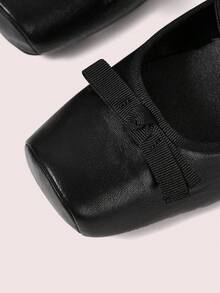 CUCCOO DOLLMOD Women's Black Bowknot Criss-Cross Hook And Loop Strap Square Toe Round Heel Mary Jane Ballet Flats, Retro Classic Style - Black - View 8