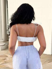 Alexandranx Women Solid Color Pleated Strap Casual Daily Wear Spring Summer Tank Top - White - View 2