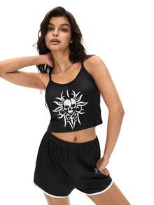 Black Label Women's Sweet & Cool Style Camisole & Shorts Set - Black - View 5