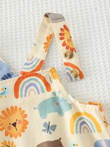 Cozy Pixies Baby Boy Floral Graphic Bib Jumpsuit Casual Versatile Set - Multicolor - View 6