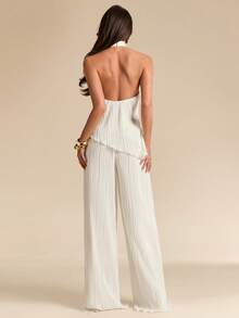 SHEIN BAE Bộ đồ 2 món thanh lịch dành cho nữ: Áo hai dây hở lưng và quần dài. - trắng - Xem 2