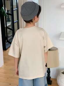 DAZY Camiseta de manga corta con cuello redondo y estampado minimalista para niños pequeños - Albaricoque - Ver 5