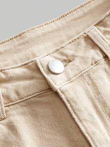 ROMWE Hippie Y2K 原宿风性感低腰修身西部牛仔流苏超低腰女式牛仔短裤 - 卡其色 - 查看 4