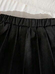 Genkimix Kids Bộ 2 món gồm áo polo tay phồng thắt nơ và chân váy xếp ly cho bé gái, đồng phục học sinh dễ thương, bộ váy áo cho bé gái. - Đen và trắng - Xem 8