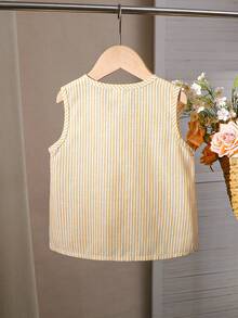 Vintaside Kids 女童夏季条纹荷叶边无袖背心，宽松版型，适合日常外出、休闲聚会、家庭派对、朋友聚会、儿童节服装 - 彩色 - 查看 2