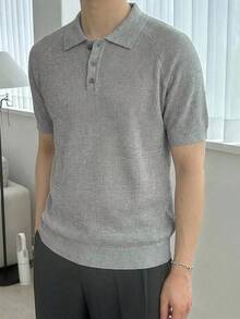 DAZY Men's Grey Polo Collar Short Sleeve Knit Top, Summer - Light Grey - View 3