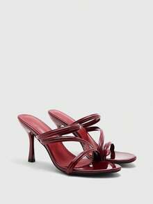 CUCCOO BIZCHIC Women Shoes Spring And Summer New Burgundy Round Toe Thin High Heel Thin Strip Women's High Heel Sandals Fashionable And Comfortable Versatile Commuter Women's Sandals Women's Shoes - Burgundy - View 7
