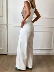 DAZY Quần yếm nữ có đai thắt eo, quần yếm denim rộng rãi thoải mái và áo liền quần. - trắng - Xem 3