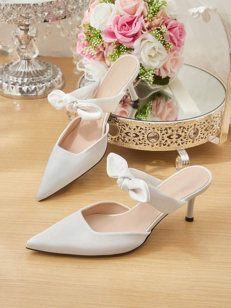 CUCCOO HITCHD Satin Unique Bow Pointed Toe High Heels, Delicate And Lightweight French Elegant Style, Suitable For Women Who Like Sweet Elegant, Fit For Casual Occasions Like Dates, Afternoon Tea, Gatherings With Friends, Can Be Paired With Floral Dresses, Chiffon Tops + Skirts To Create A Gentle Atmosphere Elegant Shoes Wedding Shoes