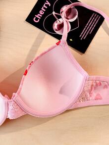 1pc Sweet Pink Contrast Lace Women's Bra - Pink - View 5