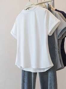 GlowEve 女士V领系带休闲褶皱短袖T恤，夏季 - 白色 - 查看 2