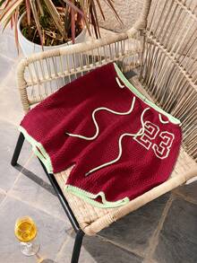 Manfinity Swimmode Men's Numeric Print Contrast Trim Drawstring Waist Casual Shorts - Red - View 1