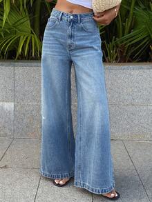 DAZY Women's Regular Waist Loose Straight Leg Casual Jeans - Medium Wash - View 9