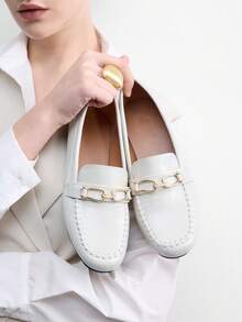 CUCCOO BIZCHIC Women's White Horsebit Bean Shoes Are Casual Flat Shoes Suitable For Daily Commuting And Leisure Travel. Spring Shoes - White - View 5