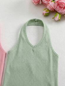 SHEIN 3件套可爱纯色针织吊带连体衣，女婴夏季款 - 彩色 - 查看 6