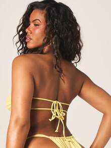 Missguided x Playboy Twisted Front Bandeau Bikini Set With Blue Bunny Logo Print Summer Beach Two Piece Swimwear Set Strapless Padded Top - Yellow - View 3