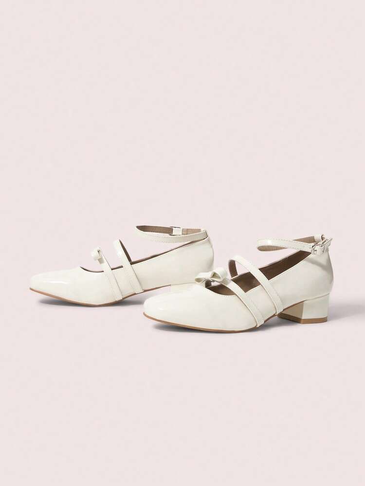 CUCCOO DOLLMOD Women's Beige Mary Jane Shoes Women's Round Toe Cross Strap Thick Heel Low Vamp Shoes