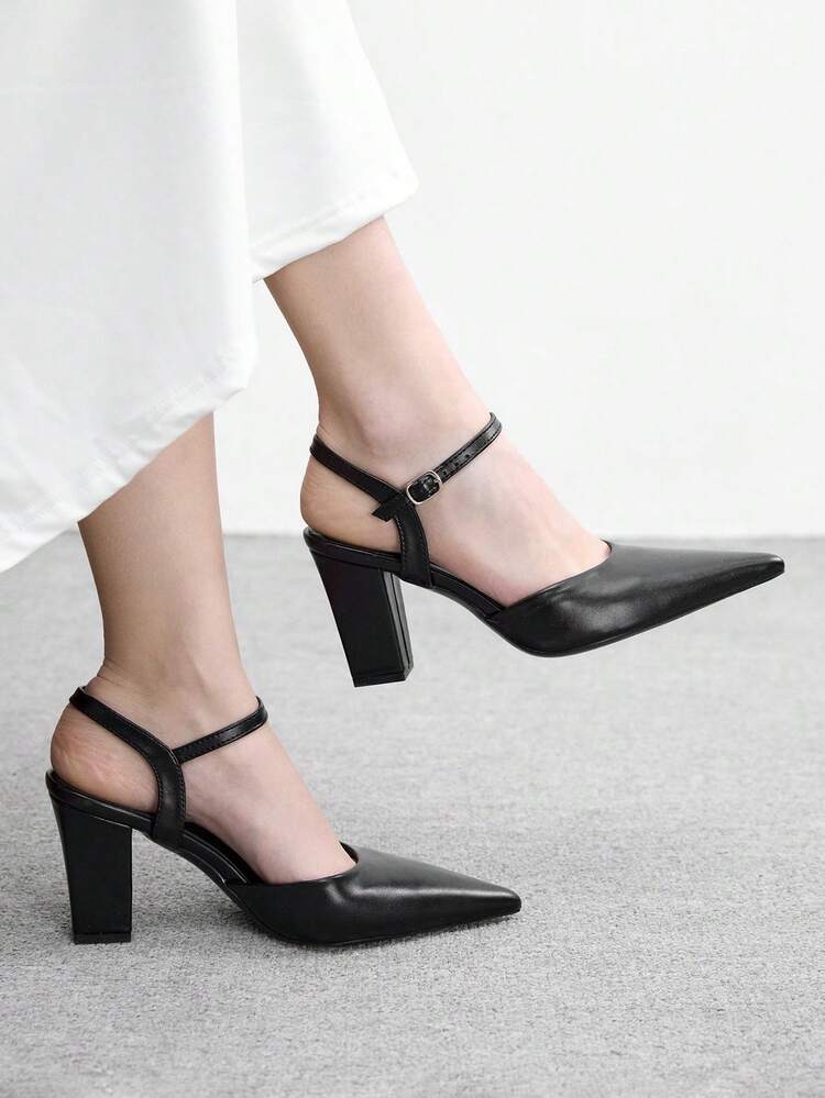 CUCCOO BIZCHIC Women Shoes Women's Pointed Thick High Heel Black Ankle Strap Women's High Heel Shoes Shoes Stylish And Simple Daily Commuter Versatile High Heel Women's Shoes Spring Shoes