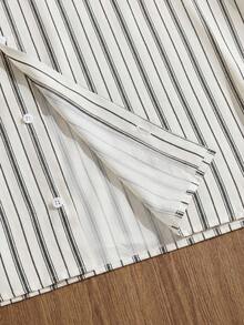 SWAVVY Men's Striped Print Short Sleeve Shirt, Spring/Summer - Apricot - View 4