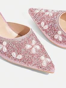 CUCCOO TILAWA Zapatos de mujer con cristales y decoración de cristales de imitación, zapatos de tacón alto puntiagudos, adecuados para salir, banquetes, fiestas y otras actividades - Rosa vieja - Ver 12
