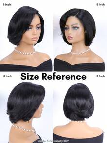 ALL READY WIG 4x4 Pre Cut Glueless Pre-Plucked Fashionable Hairstyles Wave Lace Closure Bob Wig Human Hair 8-10 Inch Short Hair 180% Density For Women Boss Lady Vibe C Part Natural Black Pre-Plucked Hairline Wig - SNatural - View 5