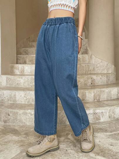 Dazy Tall 高个女式松紧腰哈伦裤，七分休闲牛仔裤