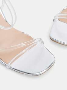 Glitzique Giày cao gót thời trang nữ, Sandal đế bằng Jelly Strap, Sandal quai ngang Bare Wrap, Sandal mũi vuông tối giản, Giày cao gót pha lê trong suốt, Sandal bạc thường và ngoài trời mùa hè dành cho nữ - Trong sáng - Xem 8