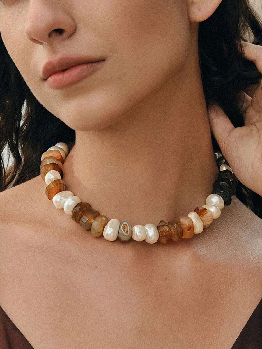Opalesca Dây chuyền hạt cườm cho nữ, ngọc trai/pha lê, mạ vàng 18K, thích hợp cho mùa hè/bãi biển/lễ hội/tiệc tùng/kỳ nghỉ/du lịch, lễ đính hôn/đám cưới/lời hứa, dành cho mẹ/phụ nữ/bé gái/người mẹ. - Nhiều màu - Xem 1