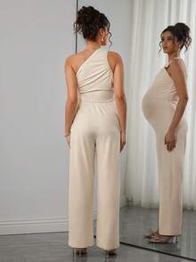 Momance Maternity Casual Minimalist Solid Color Jumpsuit For Daily Commute - Apricot - View 2