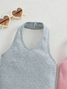 SHEIN 3件套可爱纯色针织吊带连体衣，女婴夏季款 - 彩色 - 查看 7