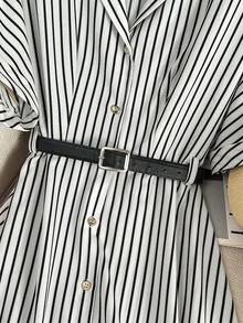 GlowEve Women's Casual Commuter Striped Front Button Mid-Length Dress, Summer - Multicolor - View 5