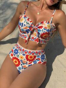 Swim Vcay 女士热带印花两件式比基尼套装，休闲度假 - 彩色 - 查看 6