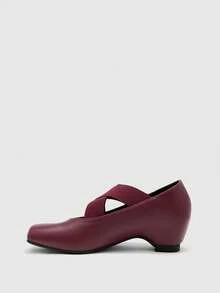 CUCCOO BIZCHIC Women's Shoes Square Toe Cross With Retro Burgundy Matte Wedge Heel Fashion Commuter Versatile Shoes - Burgundy - View 10