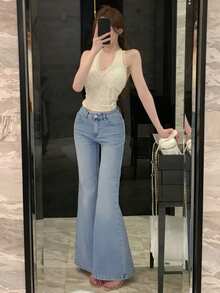 DAZY Women's Flare Jeans, Casual Sexy Denim Pants Y2k - Light Wash - View 8