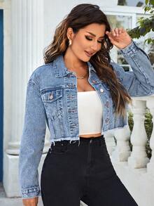 EMERY ROSE Chaquetas Cortas De Mezclilla De Borde Deshilachado Para Mujer, Elegantes Y Adecuadas Para El Uso Diario - Lavado ligero - Ver 4
