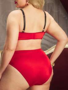 PinupPomp 大码内衣，黑色蕾丝拼接+蝴蝶结装饰，复古风格，适合音乐节、度假、派对等场合。 - 紅色 - 查看 2