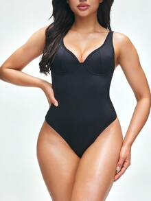 SHAPORA 1 bộ áo tắm liền thân màu đen kèm áo ngực có gọng nâng đỡ vòng một. - màu đen - Xem 1