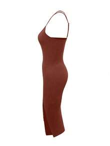 NostaNoir Women's Fashionable Solid Color Sexy Midi Bodycon Dress - Brown - View 3