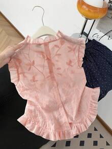 GlowEve Women's Sleeveless Embroidered Frill Trim Shirt - Baby Pink - View 2