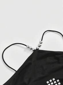 ROMWE Avant 女士性感露背吊带亮片装饰连衣裙 - 黑色 - 查看 3