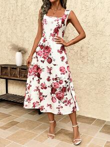 SHEIN Clasi 女士浪漫印花长裙，优雅百搭，适合外出、聚会和度假，春夏款 - 彩色 - 查看 5