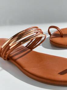 SHUZIA Women Comfy Vacation Toe Ring Slip-On Flat Sandals - Maroon - View 7