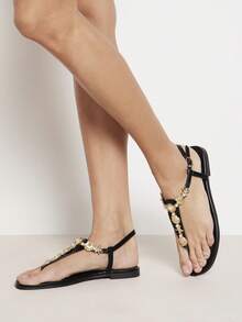 SHUZIA Women's Comfortable, Durable, Seastar Decor Strap Flat Sandals - Black - View 2