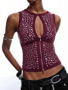 LYSMO 2026年情人节新款极简主义酒红色镂空吊带背心，女士春夏款 - 酒紅色 - 查看 6