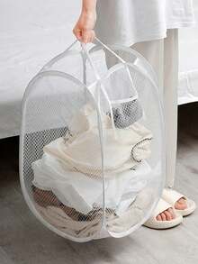 1个带提手的弹出式洗衣篮 - 可折叠网状洗衣篮，用于存放脏衣服，适合儿童更换衣物/成人更换3-4件衣物（下单前请务必确认尺寸） - 黑與白 - 查看 10