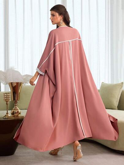 SHEIN Najma Women's Color Block Open Front Casual Abaya, Versatile For Daily Wear
