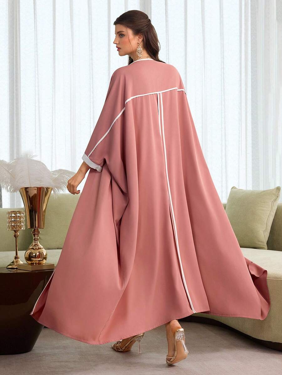 SHEIN Najma Women's Color Block Open Front Casual Abaya, Versatile For Daily Wear - Redwood - View 1