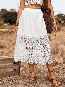 LanaWest Western Style Lace Hollow-Out Patchwork Versatile Women's Mini Skirt, Spring/Summer - White - View 1