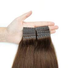 10片双孔注塑发片，双扣设计，自然拉丝式微型发，沙龙级自然外观假发，高品质真人发丝 - 彩色 - 查看 27